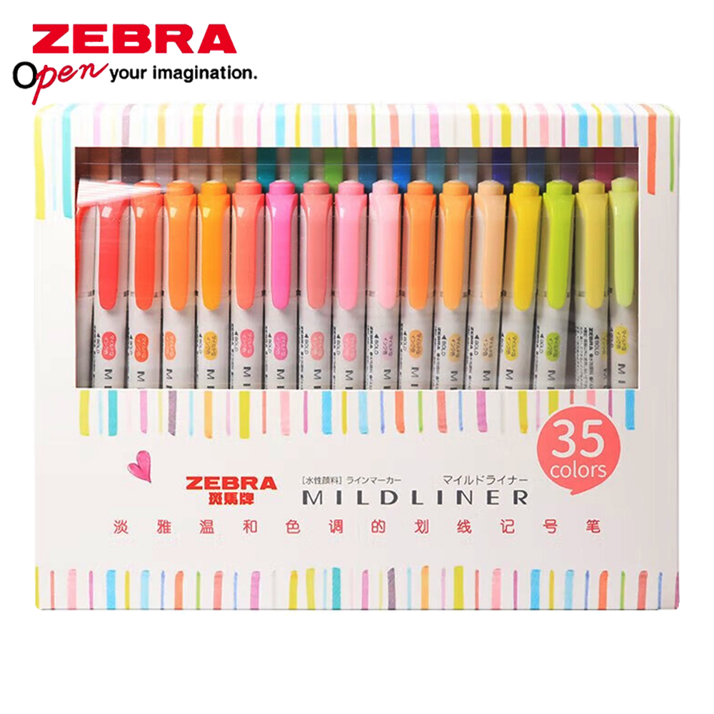 Pastel Highlighter Set Double Ended - ゼブラ-ハイランダーマーカーペンセット,ソフトパステル,カラーリング用両端マーカーペン,カワイイステーショナリー,35色
