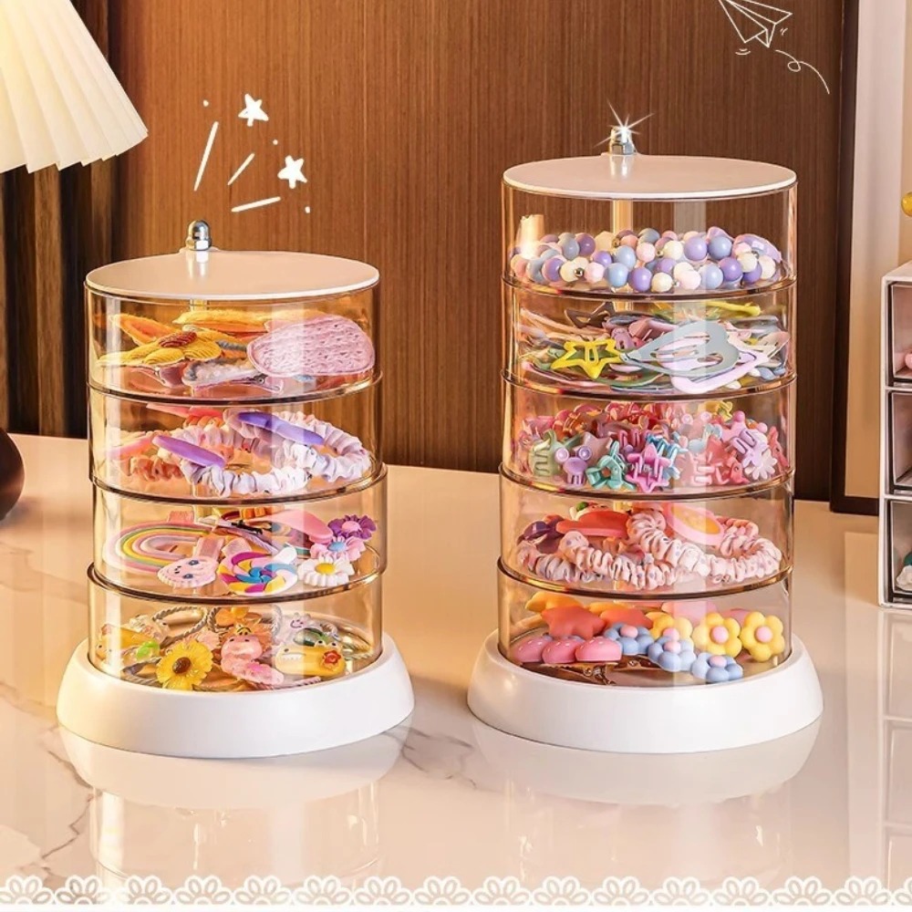 Desk Accessories - 360度回転式クリアヘアアクセサリーオーガナイザー、コンパクトプラスチック収納ボックス、多層デスクトップディスプレイケース（女の子用ジュエリー）