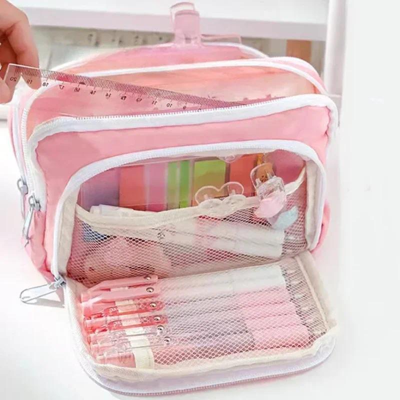 Aesthetic Large Pencil Case Pouch - ポータブル大容量美的ペンシルバッグとスクールケースペンホルダーかわいいジッパーポーチ女の子用文房具シンプルスタイル
