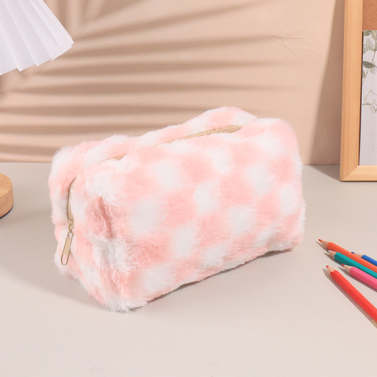 Aesthetic Large Pencil Case Pouch - かわいい韓国風チェック柄ペンケース、大型スクールポーチジッパー、ペンホルダーオーガナイザー、大容量で美しい学生向け文房具