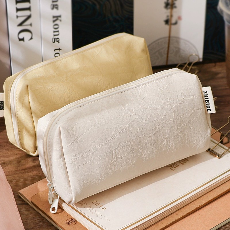 Aesthetic Large Pencil Case Pouch - かわいいクリームレザー鉛筆ケース防水大容量文具ポーチかわいい美的ペンバッグ女子学用品