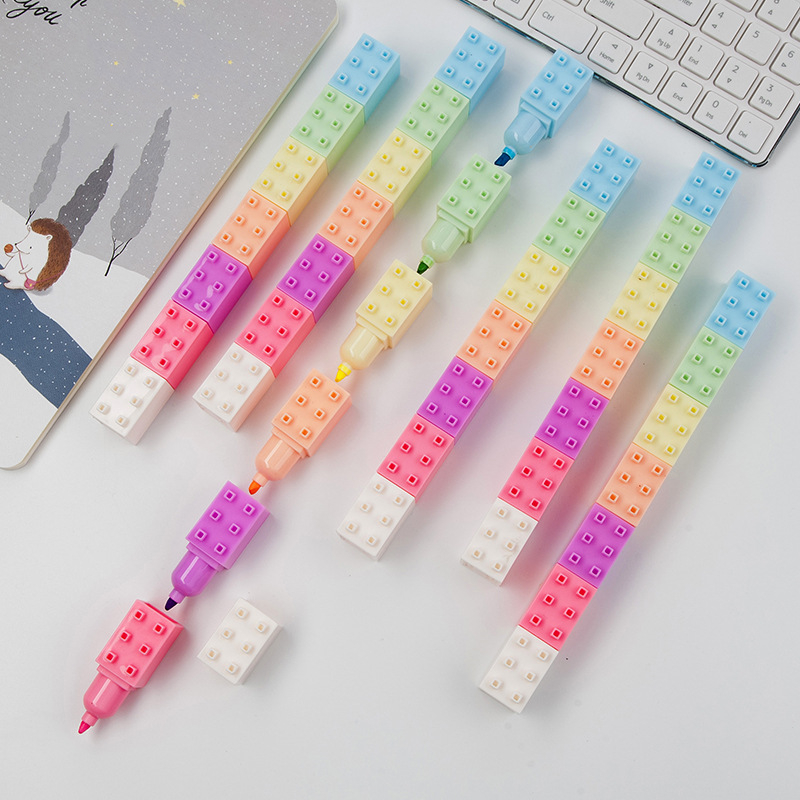 Pastel Highlighter Set Double Ended - 6 個パステルカラーボディビルディングブロック蛍光ペンセット蛍光マーカーライナーペンペイント描画子供ギフト学校 A6201