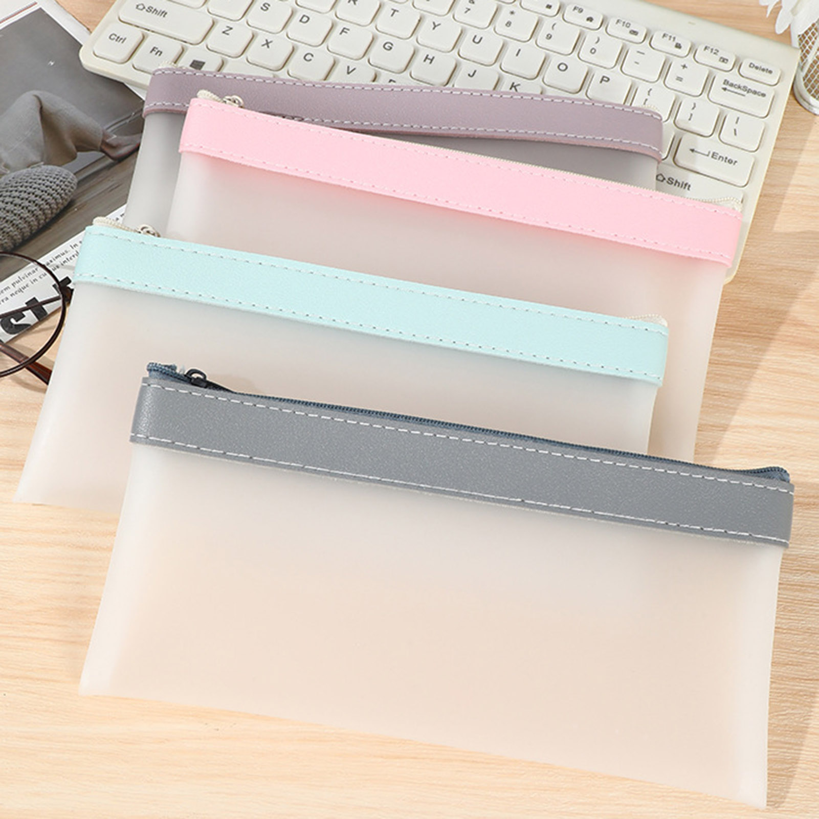 Aesthetic Large Pencil Case Pouch - 学生のための透明なつや消しペンシルケース,大容量ポーチ,素敵なミニマリストの文房具,美的事務用品
