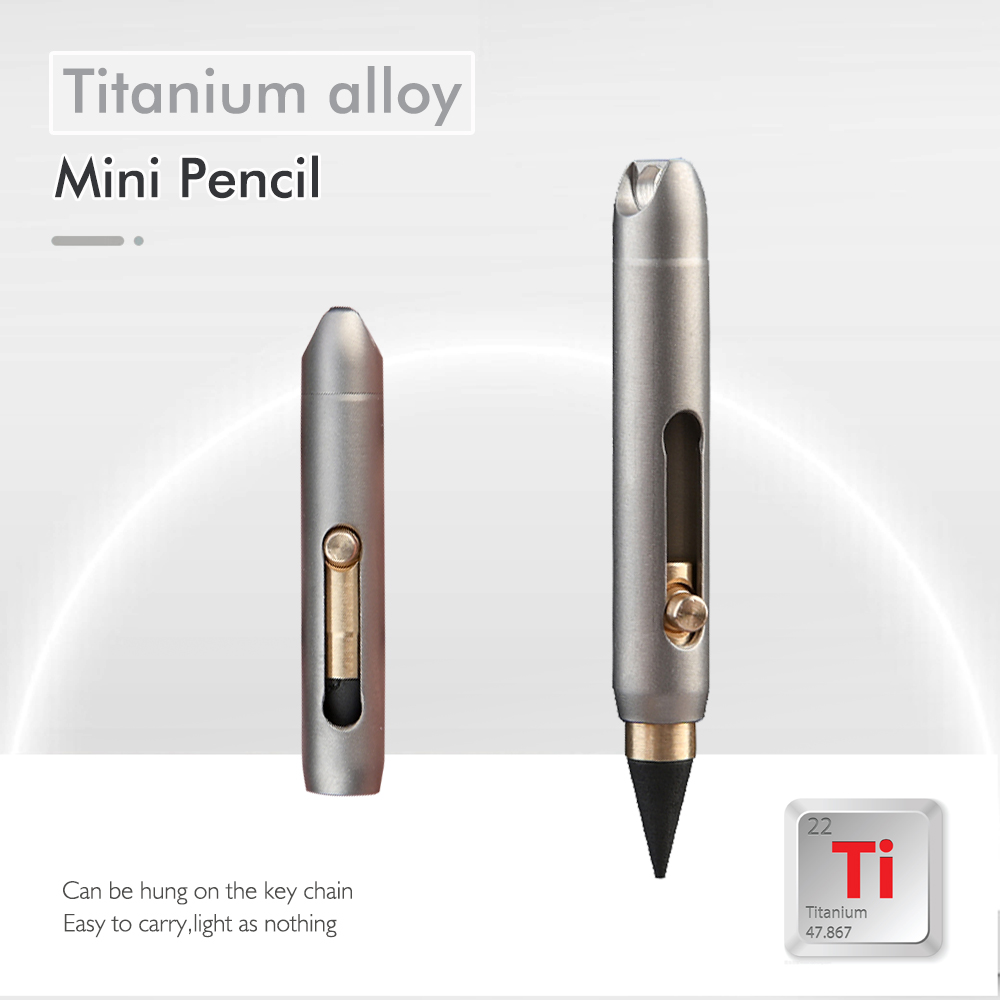 Writing Tools - 新しいチタン合金製永遠の鉛筆、削る必要がなく持ち運びに便利なポケットキーホルダーペン、消せる芯と筆記用具付き、ギフトに最適