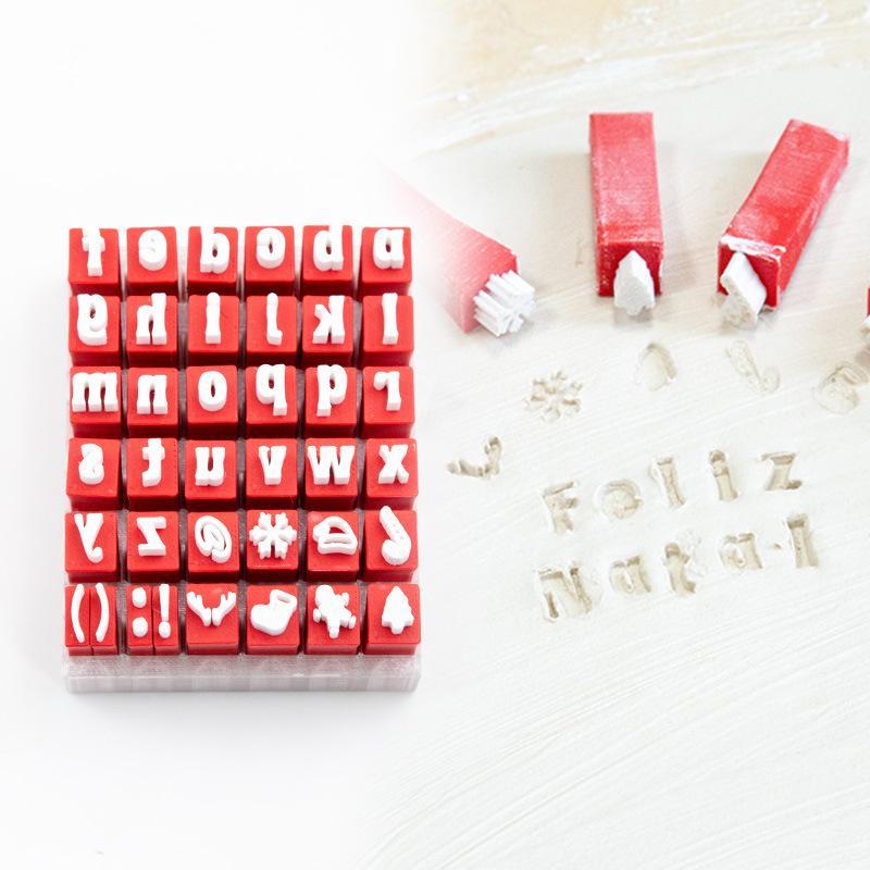 Writing Tools - クリスマススタイルのアルファベット粘土スタンプセット、小文字型、DIYポリマー粘土陶芸手作りクラフトツール用