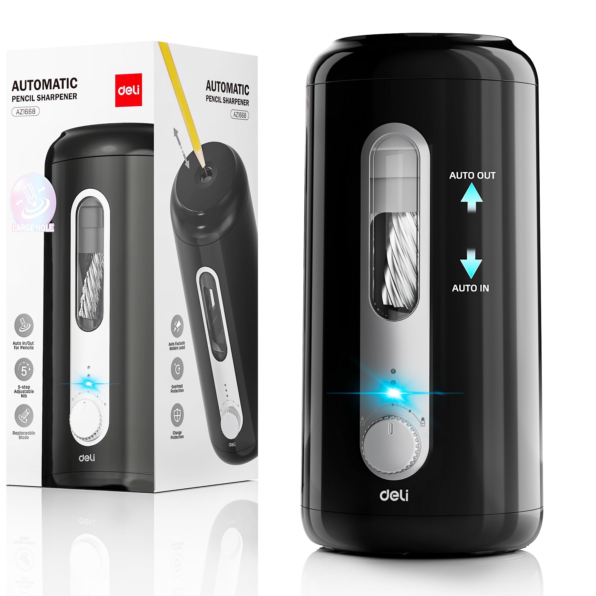 Electric Pencil Sharpener Usb - デリ電動鉛筆削り器 自動USBバッテリー式 3モード 高速削り 家庭 オフィス