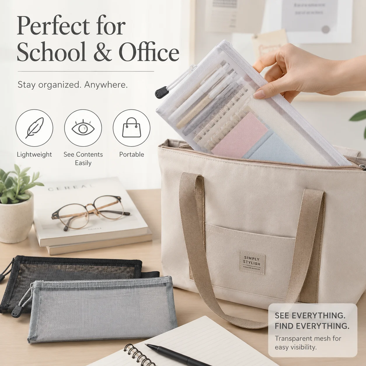 透明メッシュペンバッグ、試験用クリアペンシルケース、学校事務 - Clear Mesh Pencil Pouch For Exam のレビューと価格