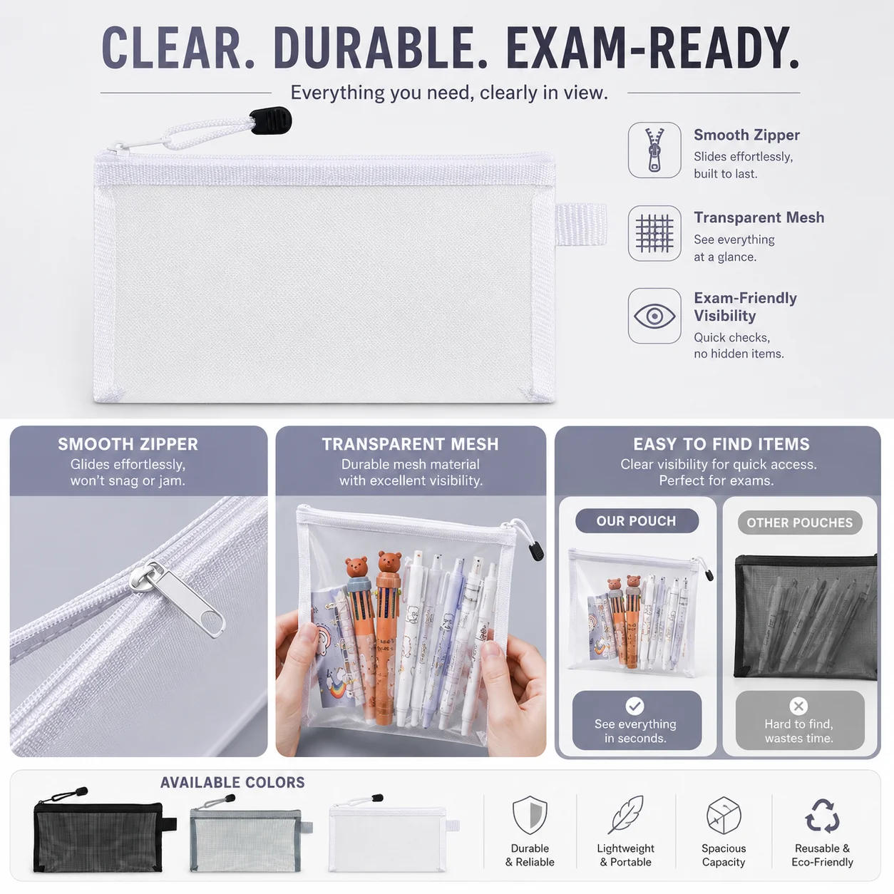 透明メッシュペンバッグ、試験用クリアペンシルケース、学校事務 - Clear Mesh Pencil Pouch For Exam のレビューと価格