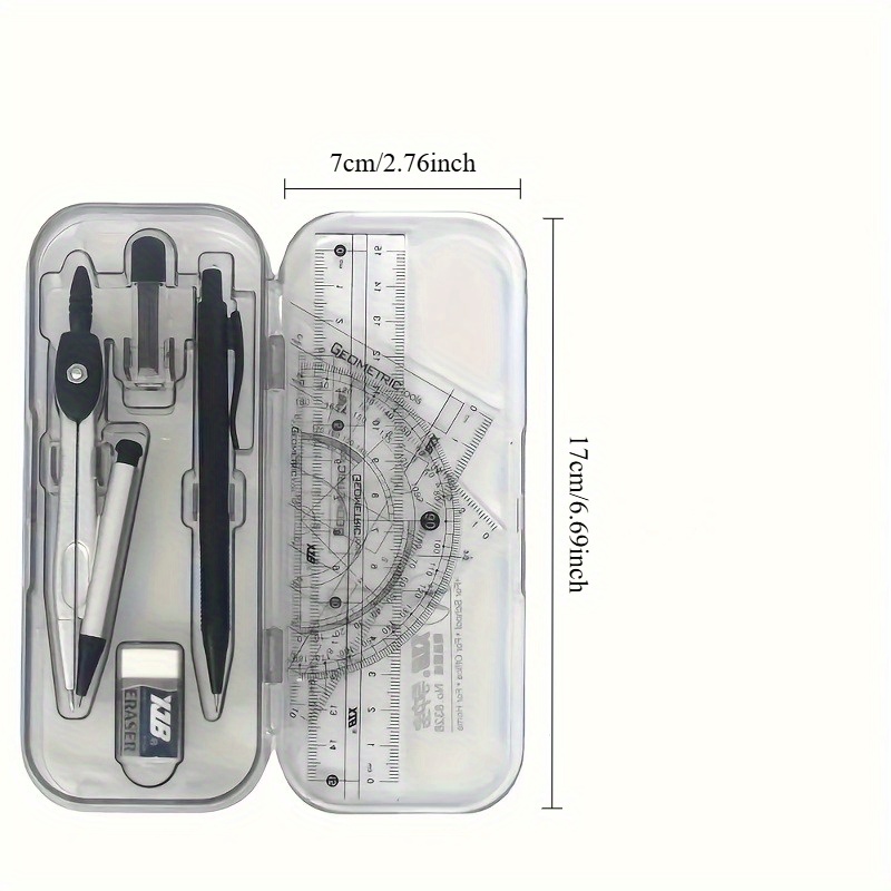 コンパスと定規セット、分度器、三角形、消しゴム付きの幾何学数 - Math Geometry Set With Compass のレビューと価格