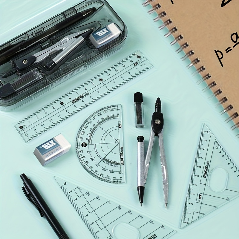 コンパスと定規セット、分度器、三角形、消しゴム付きの幾何学数 - Math Geometry Set With Compass のレビューと価格