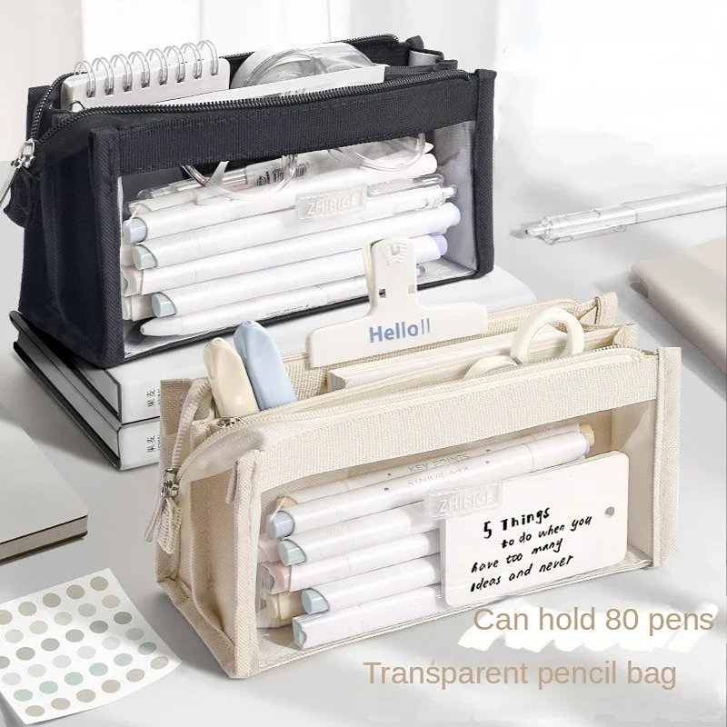 大容量の鉛筆バッグ、美的ペン文房具用品、女子高生用の透明なジ - Aesthetic Large Pencil Case Pouch のレビューと価格
