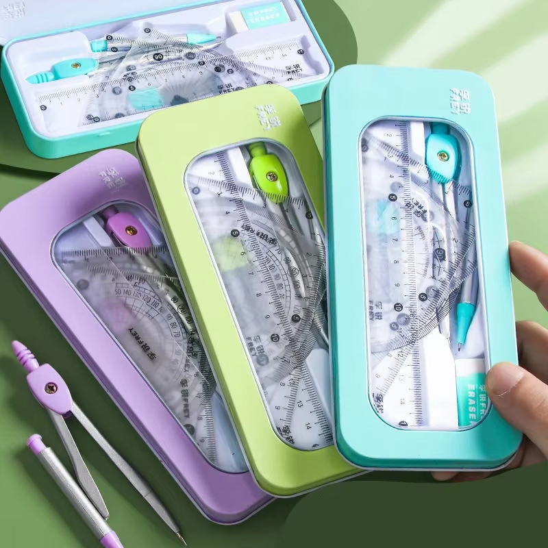 鉄製ケース入り数学幾何学セット、学生試験用製図道具、コンパス - Math Geometry Set With Compass のレビューと価格