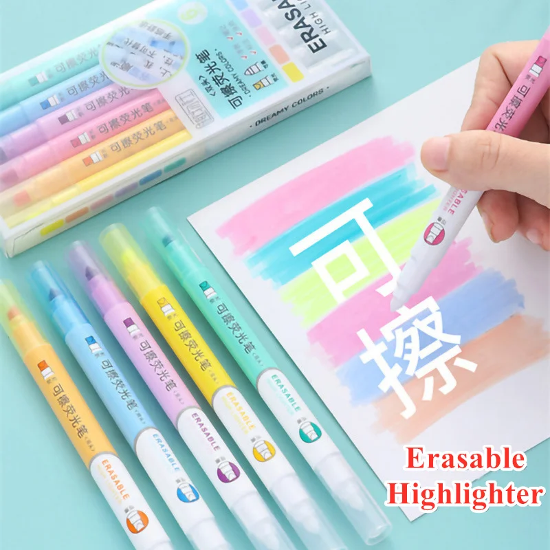 6 色消去可能な蛍光ペンセット両端パステルマーカー学生研究ノ - Pastel Highlighter Set Double Ended のレビューと価格