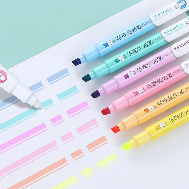 6 色消去可能な蛍光ペンセット両端パステルマーカー学生研究ノ - Pastel Highlighter Set Double Ended のレビューと価格