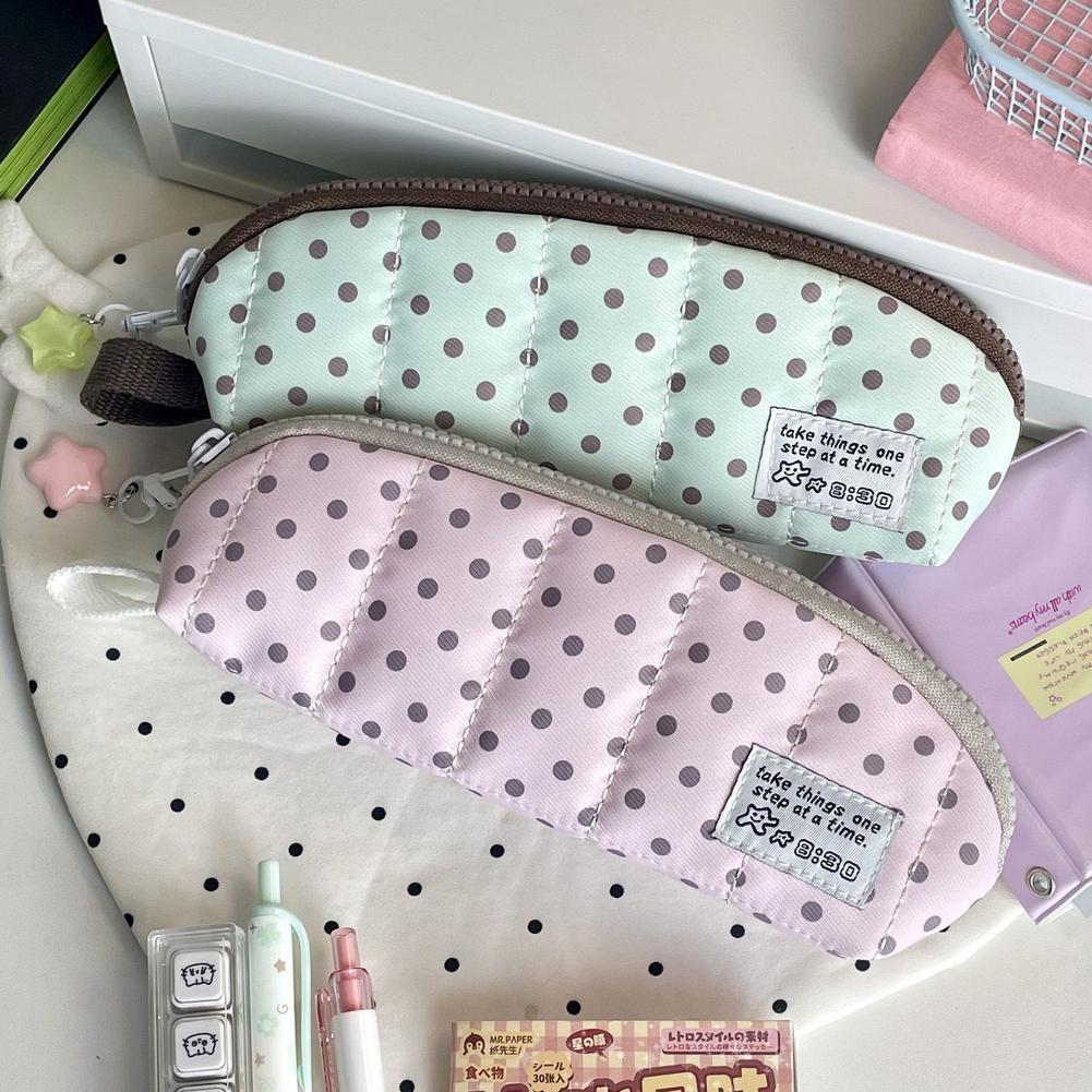 おしゃれな水玉模様ペンケース ポータブル韓国風ペンポーチ 手 - Aesthetic Large Pencil Case Pouch のレビューと価格