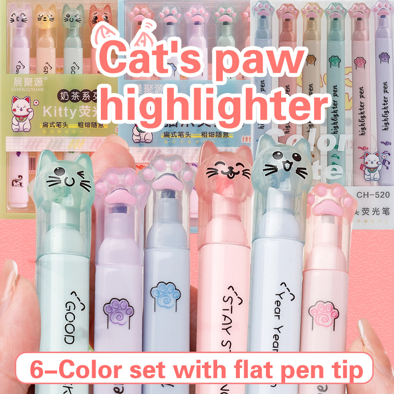 6 ピース/パックかわいい猫の爪パステルカラー蛍光ペン描画ア - Pastel Highlighter Set Double Ended のレビューと価格