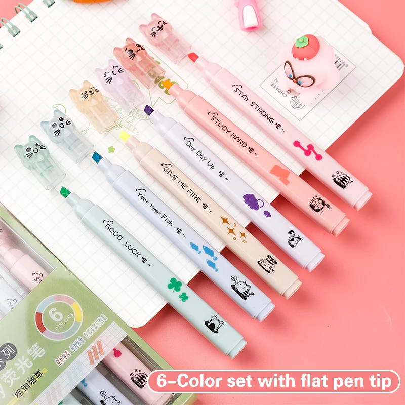 6 ピース/パックかわいい猫の爪パステルカラー蛍光ペン描画ア - Pastel Highlighter Set Double Ended のレビューと価格