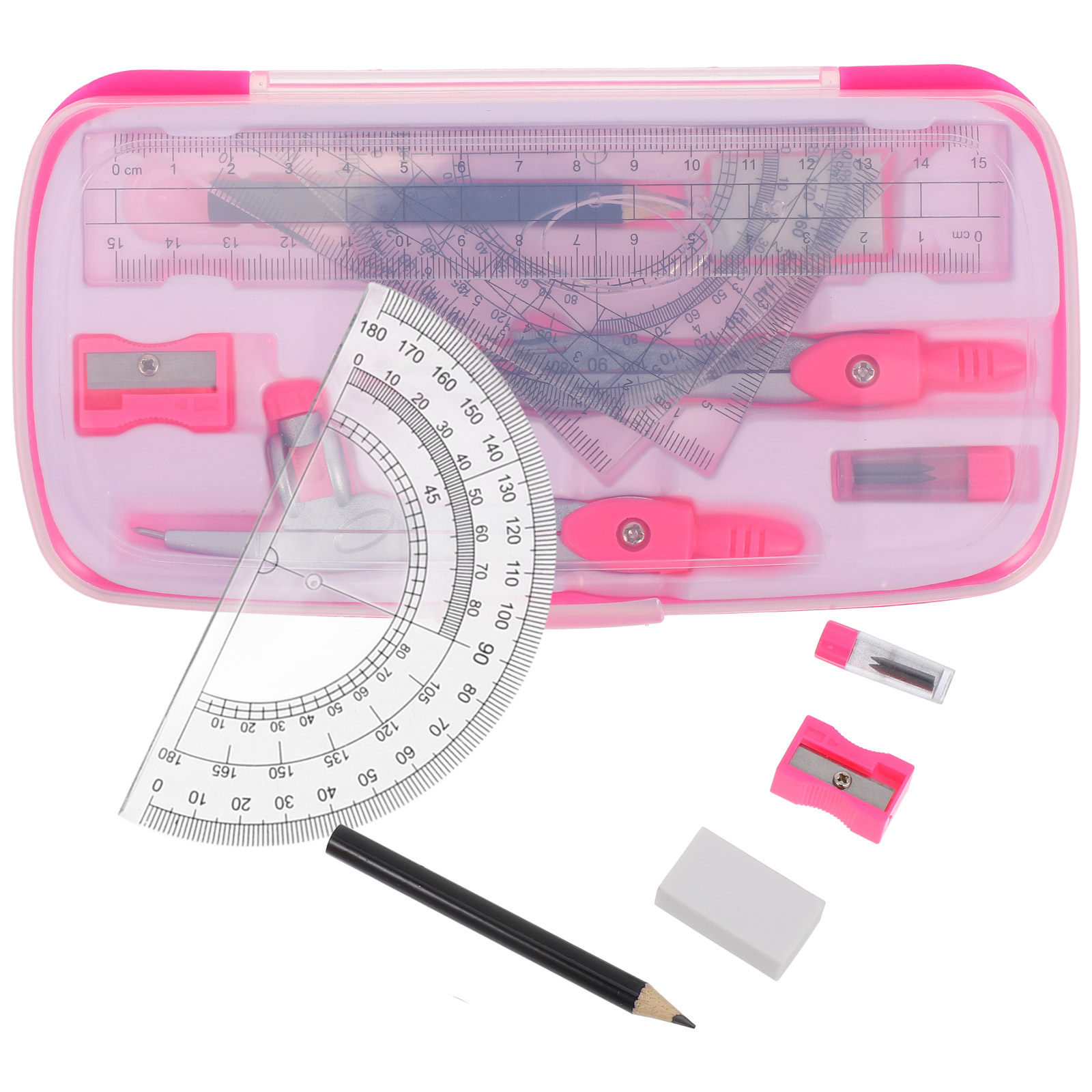 1セットの軽量ポータブルコンパスセット、数学用分度器定規付き - Math Geometry Set With Compass のレビューと価格