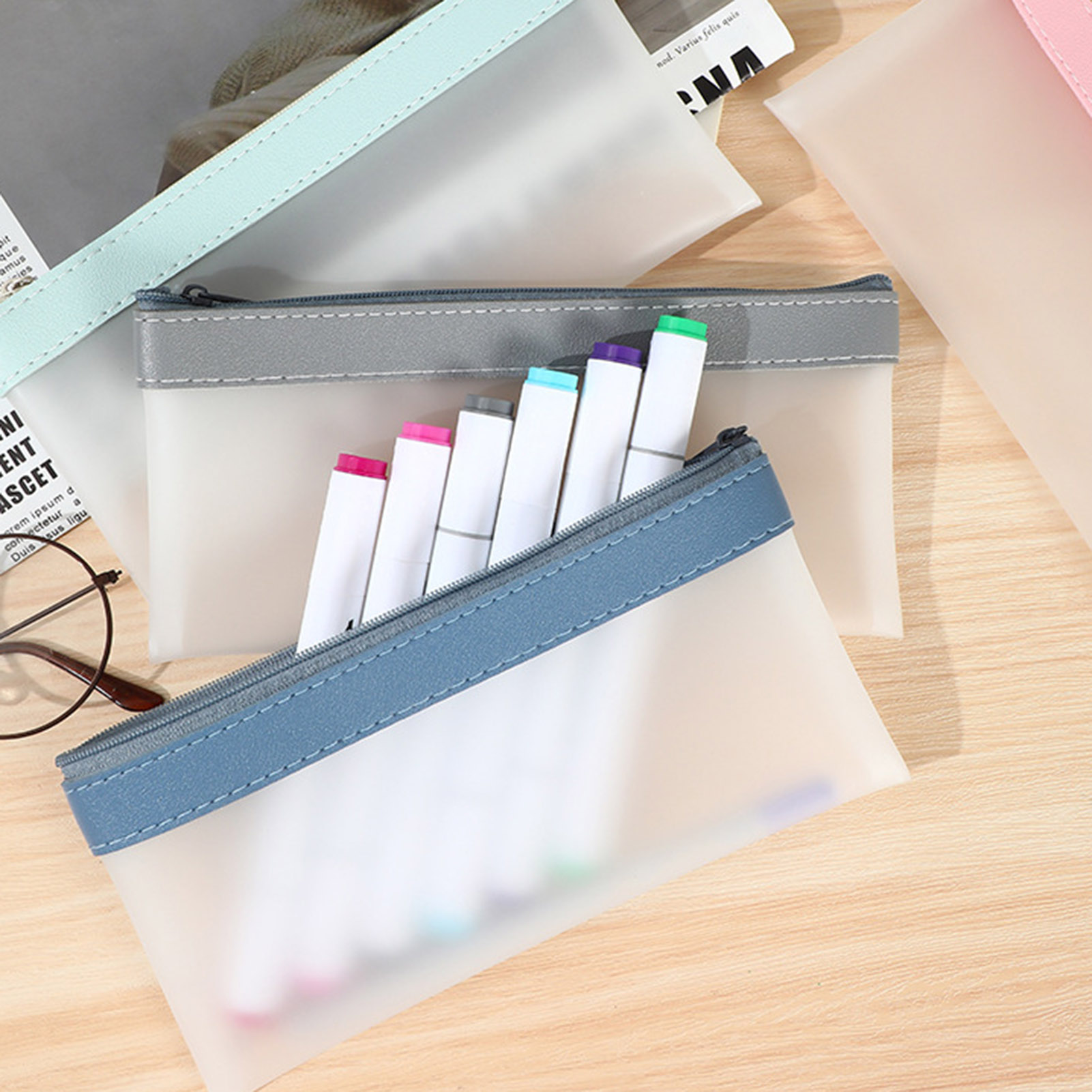 学生のための透明なつや消しペンシルケース,大容量ポーチ,素敵 - Aesthetic Large Pencil Case Pouch のレビューと価格