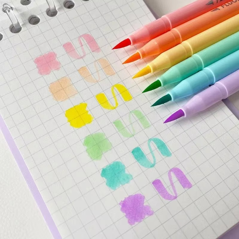 6 色ソフトブラシ蛍光ペンセットパステルマーカーブラシセット - Pastel Highlighter Set Double Ended のレビューと価格