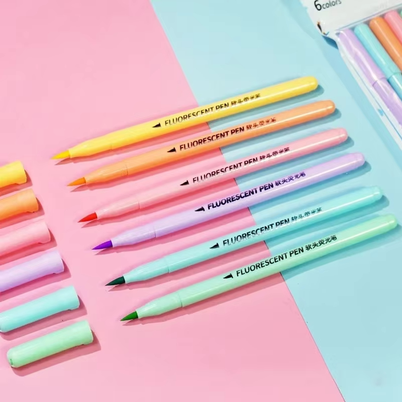 6 色ソフトブラシ蛍光ペンセットパステルマーカーブラシセット - Pastel Highlighter Set Double Ended のレビューと価格