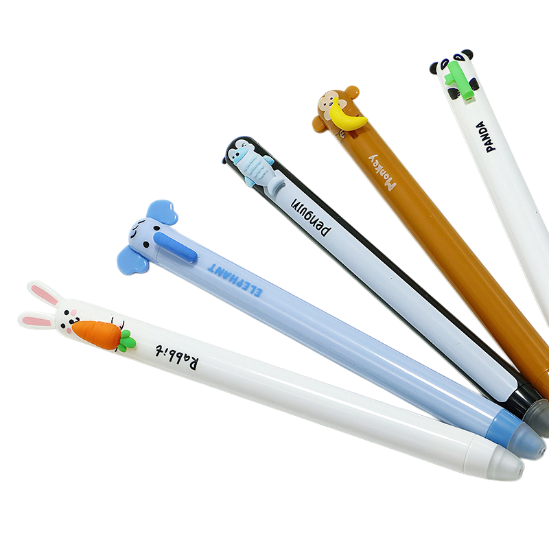 6本セットのかわいい漫画動物柄の繰り出し式消せるゲルペン、滑 - Retractable Eraser Pen Click のレビューと価格