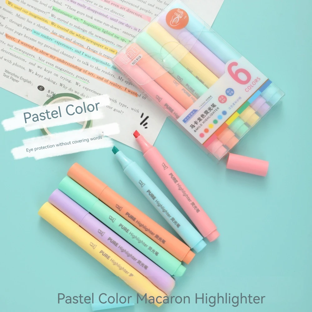 6 ピース/セットパステルカラーマカロン蛍光ペンマーカーペン - Pastel Highlighter Set Double Ended のレビューと価格