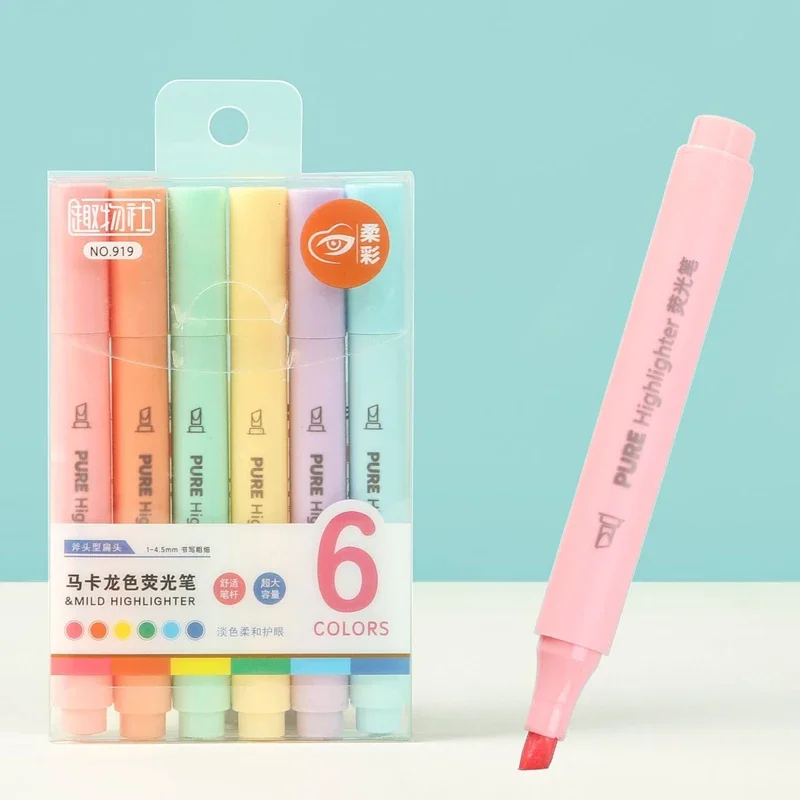 6 ピース/セットマカロンカラーパステル蛍光ペンマーカーペン - Pastel Highlighter Set Double Ended のレビューと価格
